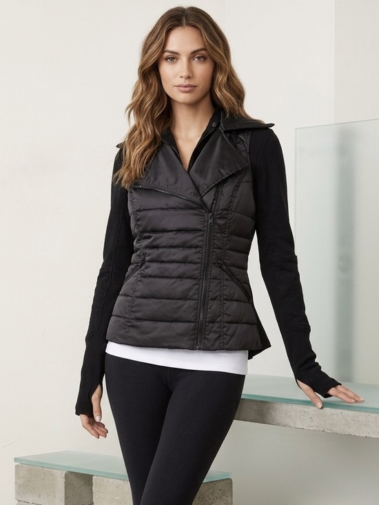 blanc noir Jackets & Blazers - Blanc Noir 3-in-1 Packable Moto Jacket in Black Satin and Black Size Small